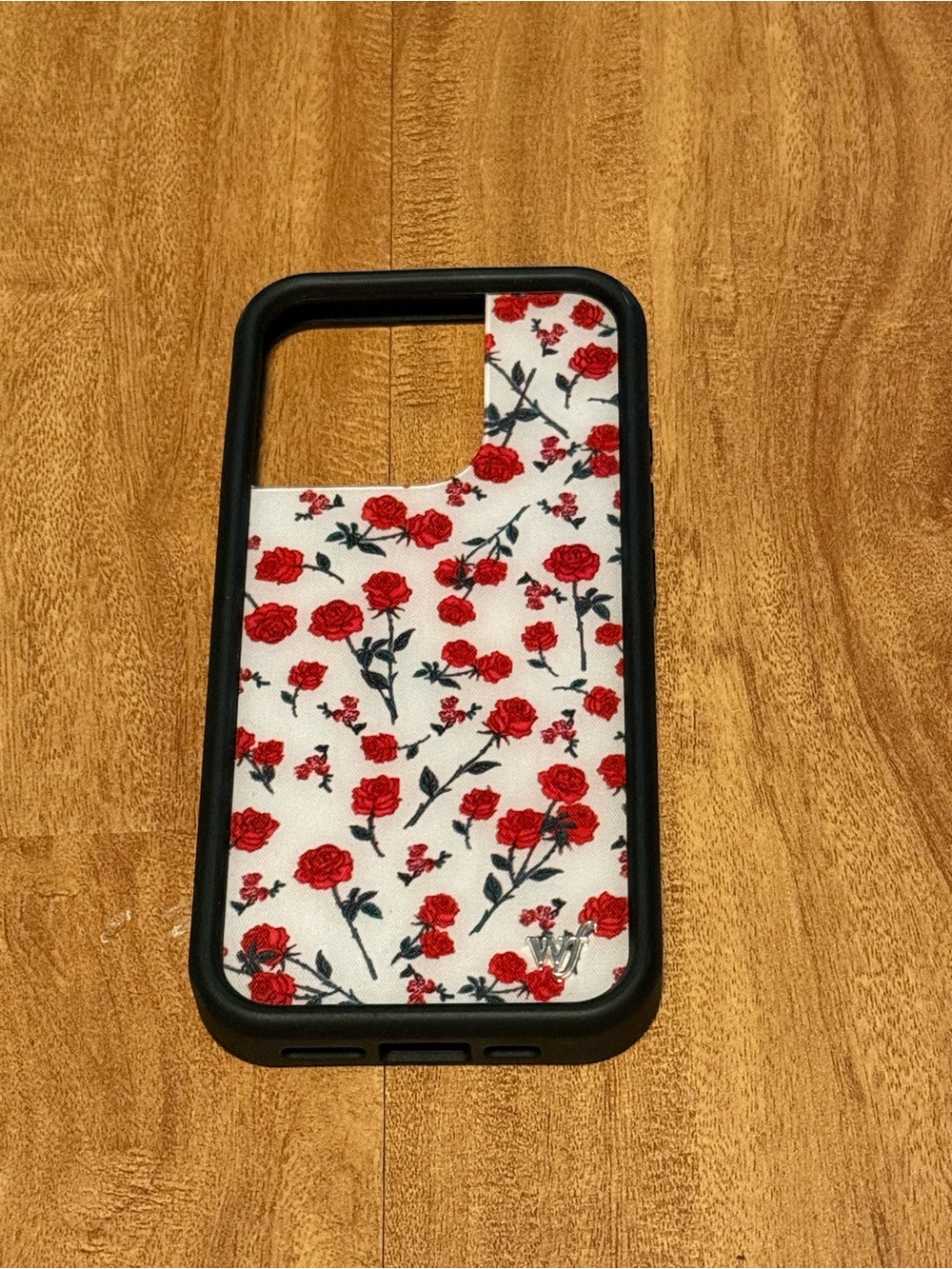 iPhone 16 pro Wildflower Red Rose Pattern Phone Case with Black Bumper